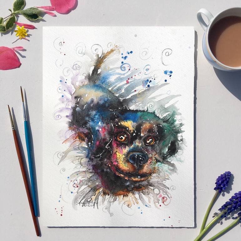 Original Illustration Dogs Painting by Sophie Huddlestone