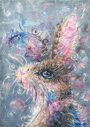 Swirly Whiskers Rabbit - Oil Portrait Canvas thumb