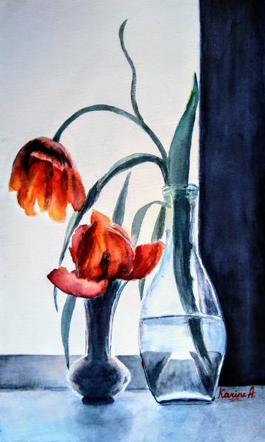 Original Fine Art Floral Paintings by Karine Andriasyan