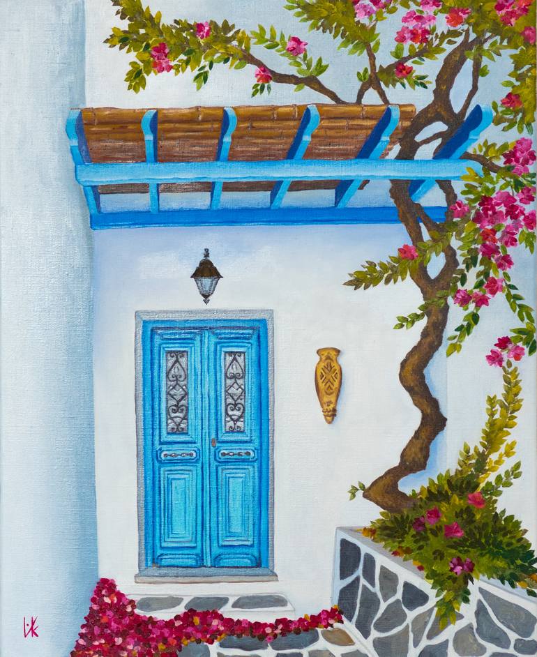 Santorini's yard Painting by Viktoriia Chaykovska | Saatchi Art