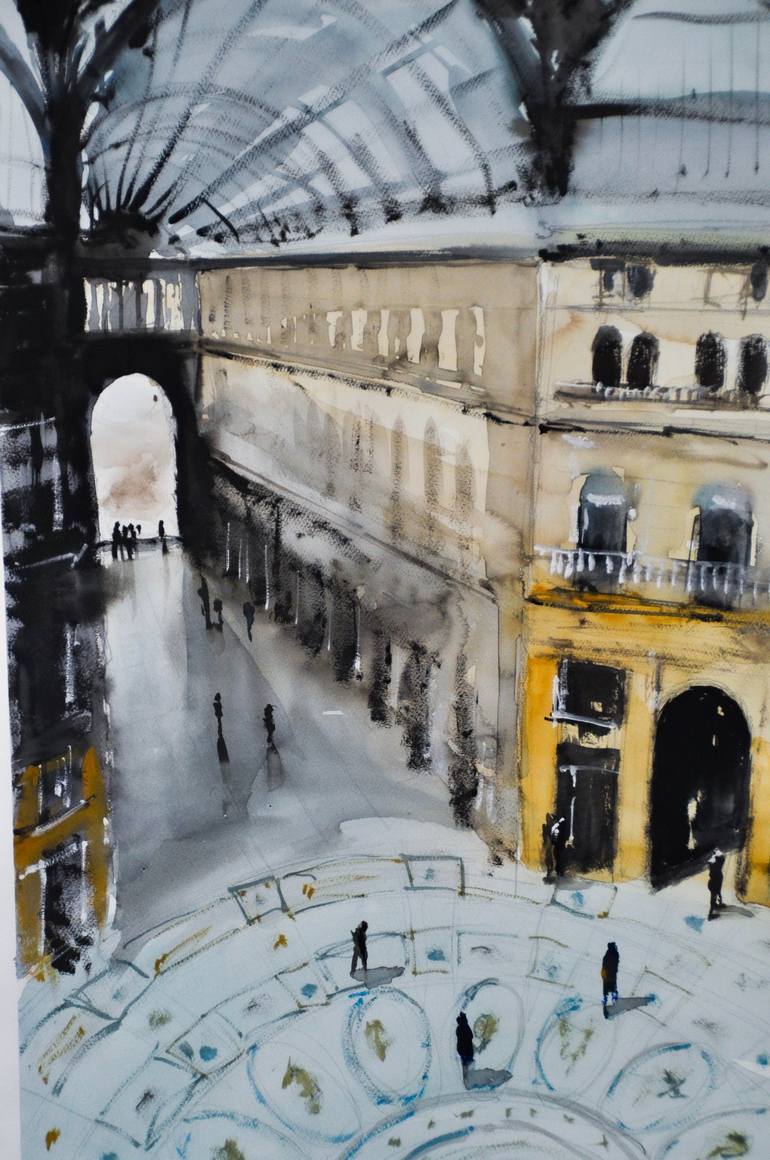 Original Architecture Painting by Flavio Furlan | Conceptual Art on Paper | Napoli galleria Umberto I