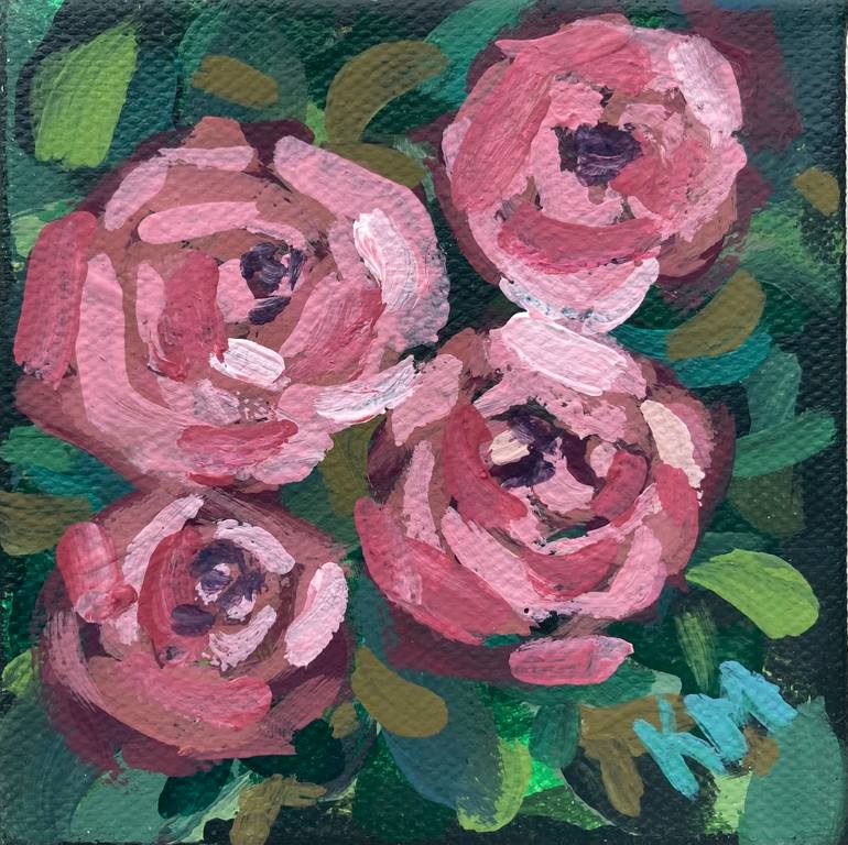 Mini Pink Rose Blossoms Painting by Kristina Murray | Saatchi Art