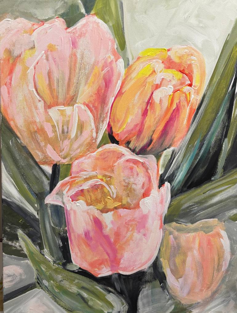 Original Floral Painting by Kristina Murray | Expressionism Art on Canvas | Blush and Bloom - Pink Tulips
