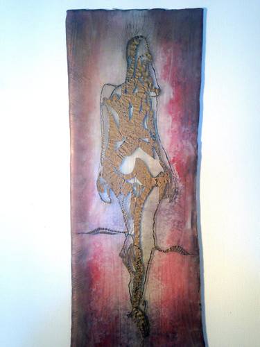 Bronze cast glass - 'Hearth goddess 3' - abstract figurative glass wall plaque thumb