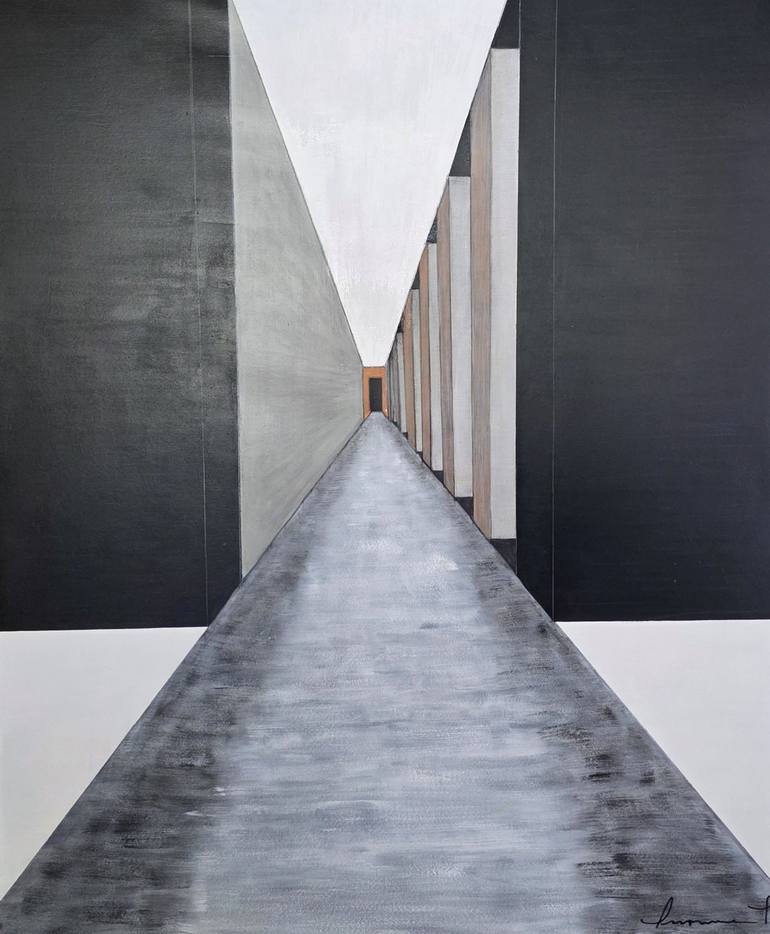 Original Architecture Painting by Ivonne Torres | Black & White Art on Canvas | Perspective Collection 2