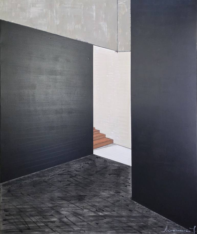 Original Architecture Painting by Ivonne Torres | Black & White Art on Canvas | Perspective collection 3
