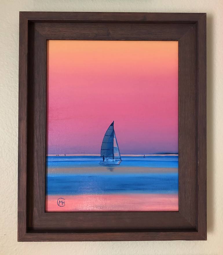 Original Fine Art Sailboat Painting by Monika Harmund Csanyi