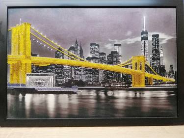 The Brooklyn Bridge Handmade Exclusive artwork Home Wall decor Picture made with beads Framed amboidery One of a kind Modern art thumb