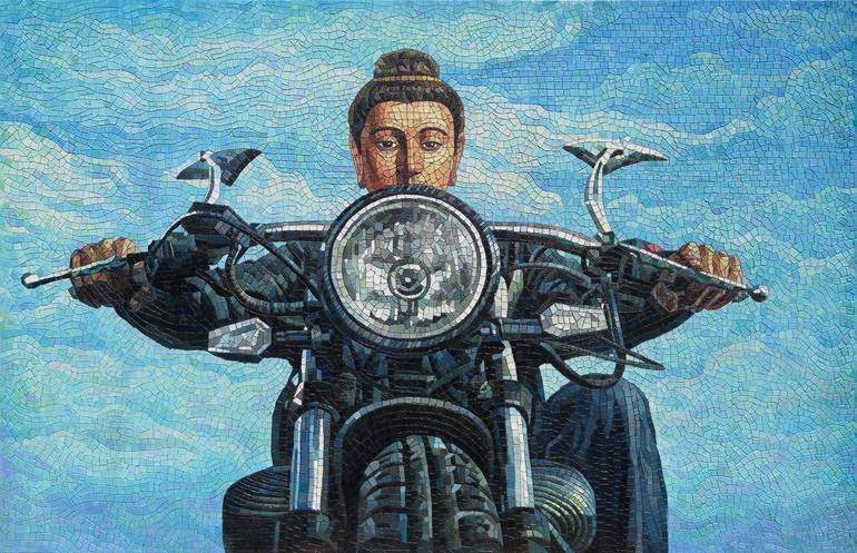 Original Motorbike Painting by Natalie Bayush