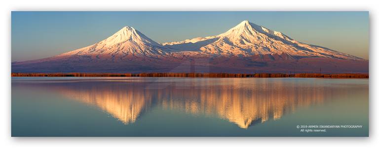 Window to Armenia · Mountain Ararat - Reflection in Red · Panoramic Landscape Photograph · Fine Art · AR712P8 · 64in - Limited Edition of 75