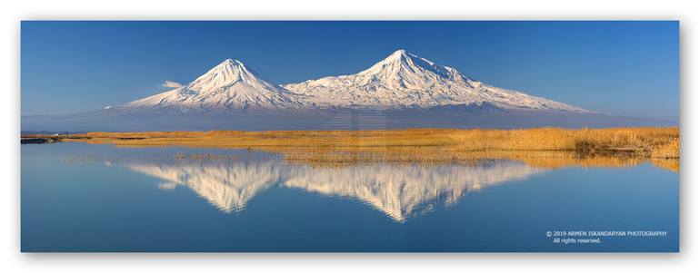 Window to Armenia · Mountain Ararat - Reflection in Blue · Panoramic Landscape Photograph · Fine Art · AR712P15 · 36in - Limited Edition of 50