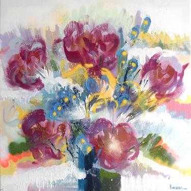 Flirt with me - abstract floral painting, pastel shades thumb
