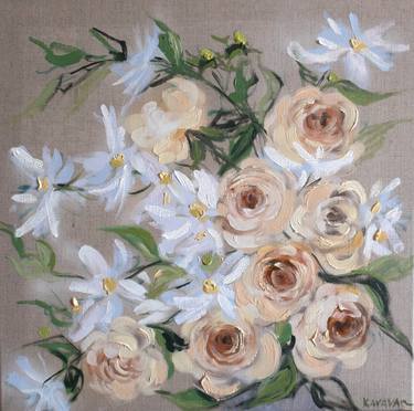 Floral impression - chamomiles, roses, floral oil painting thumb