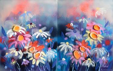 Dreamscape Duet - Diptych, abstract florals, meadow, botanical thumb