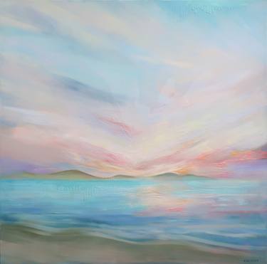 Ocean tranquility - large abstract oil painting, sunset seascape, arctic, sky, beach, ocean, sea thumb