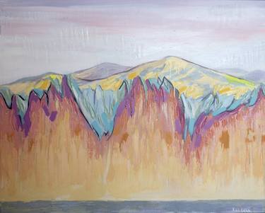 "A different peace" - mountains oil painting, golden landscape thumb