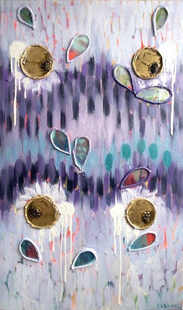 " Purple joy " - abstract florals, epoxy resin gold flowers thumb