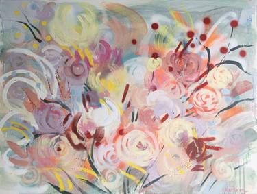 Afternoon sun - abstract floral painting, pastel shades thumb