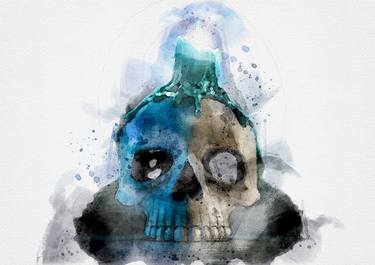 Skull Candle And Blue Flame Watercolor thumb