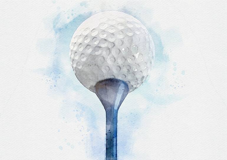 Golf Ball On Tee Watercolor Painting by Allan Swart | Saatchi Art