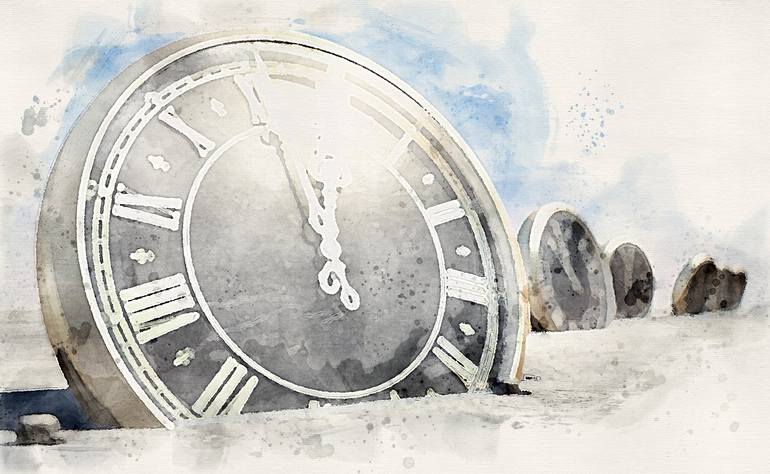 Antique Clocks In Desert Sand Watercolor Painting by Allan Swart ...