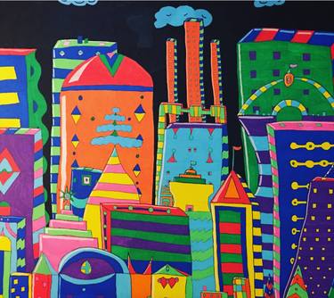 Original Abstract Cities Paintings by Brandon Butler
