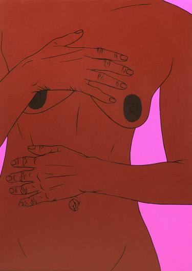 Julia / beautiful woman nude / minimal acrylic art / pop art woman / brown and pink thumb