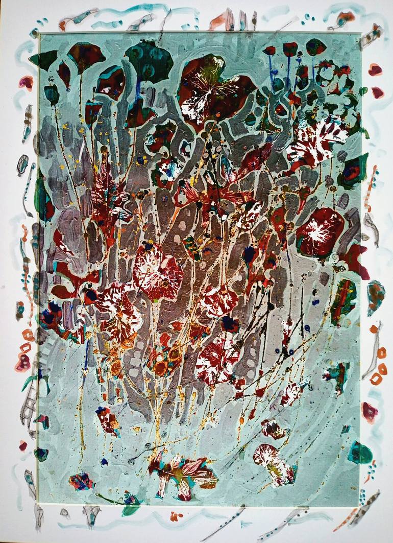 Stems on Aqua Blue Painting by Kate Carter Saatchi Art