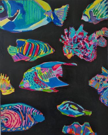 Original Abstract Fish Paintings by Szabo Eszter