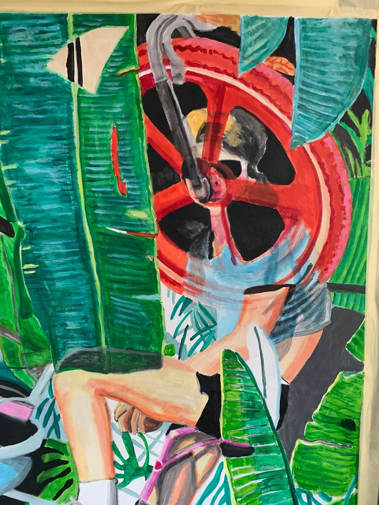 Original Figurative Bicycle Painting by Szabo Eszter