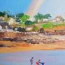 children, landscape with rainbow, Brittany 