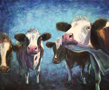 Original Figurative Cows Paintings by Anne-Marie Verdel