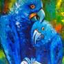 "Love"
Painting: oil on canvas
Jungle. Two blue parrots. Love, mutual understanding and relations of two beautiful birds through the eyes of a modern artist.