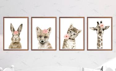 Animal prints for nursery, Domestic animals SET 4 prints thumb