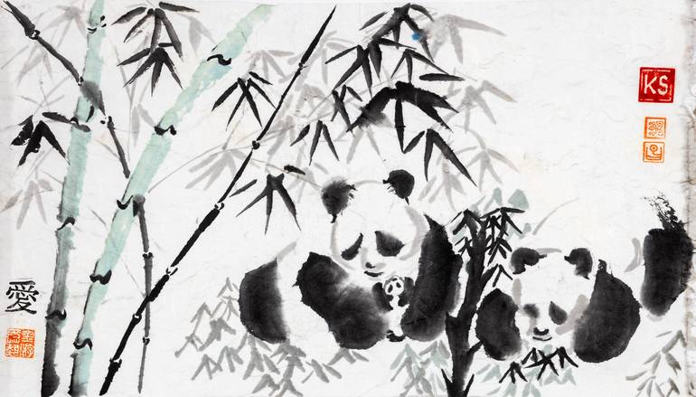 chinese painting bamboo and panda
