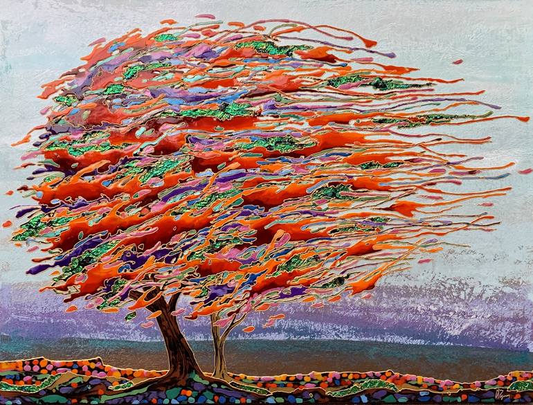 Windy trees Painting by Inna Deriy