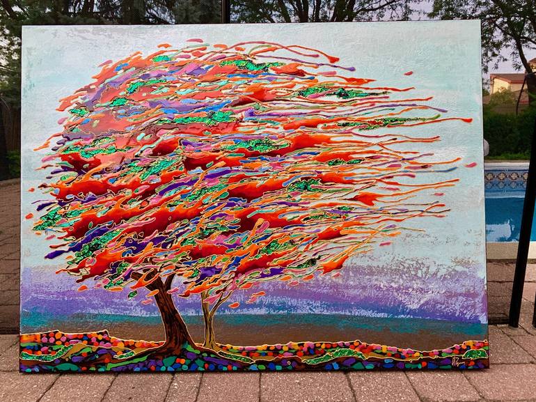 Original Abstract Expressionism Tree Mixed Media by Inna Deriy