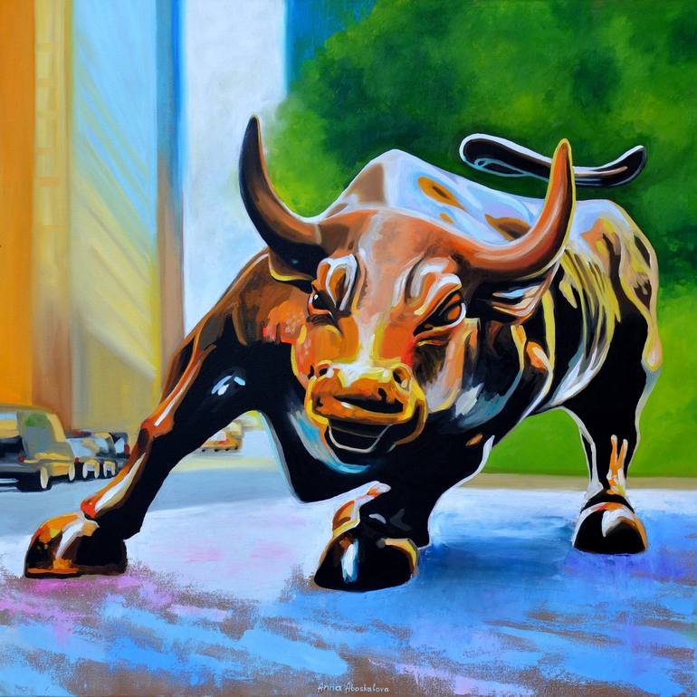 charging bull painting