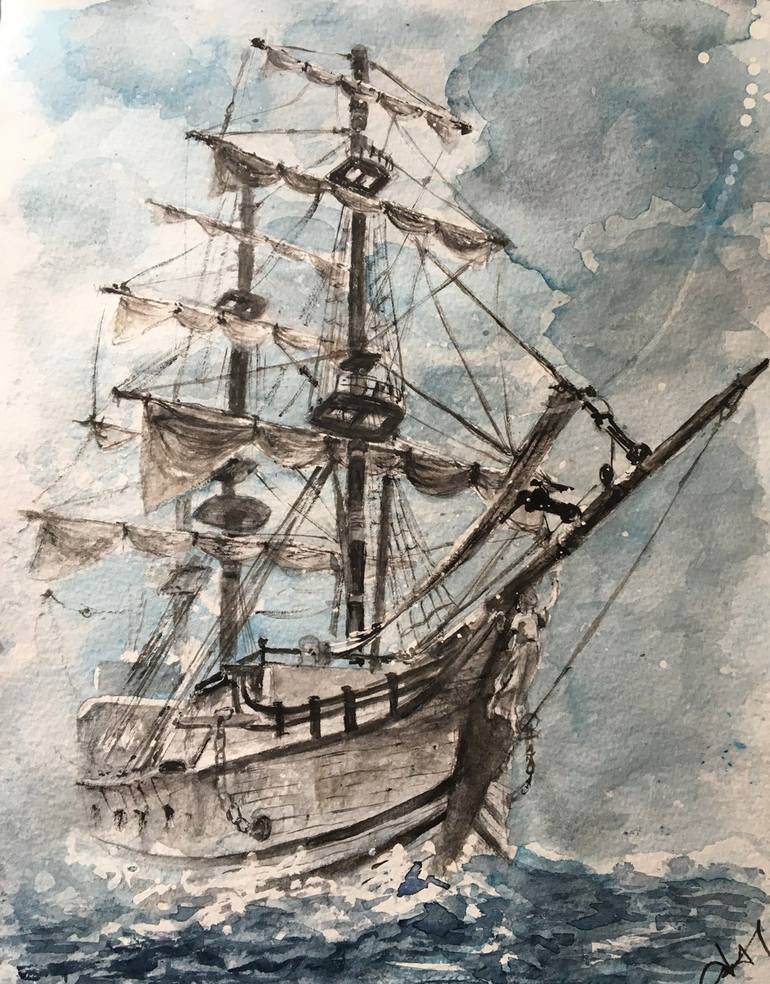 Pirate Ship Painting by Irena Mladenova