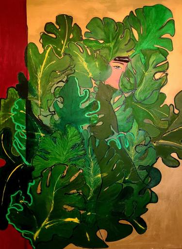 Girl behind Monstera thumb