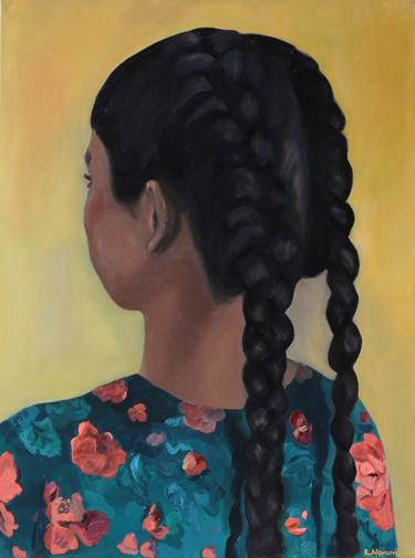 Saatchi Art Artist Rocio Navarro; Painting, “Portrait of a woman with braids” #art