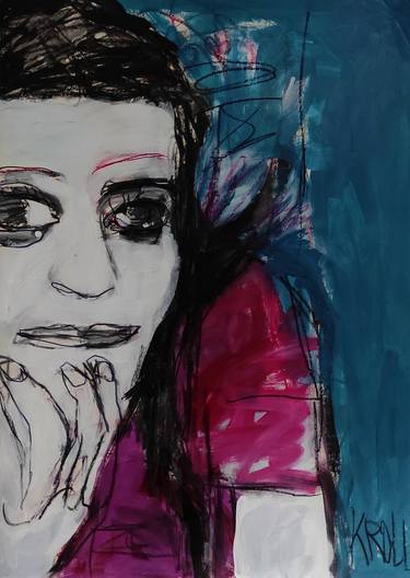 Original Expressionism Portrait Mixed Media by Barbara Kroll