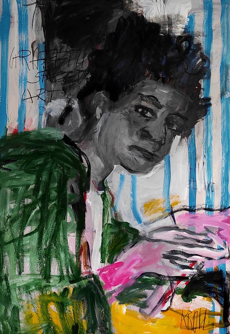Original Pop CultureCelebrity Painting by Barbara Kroll  Expressionism Art on Paper  Basquiat