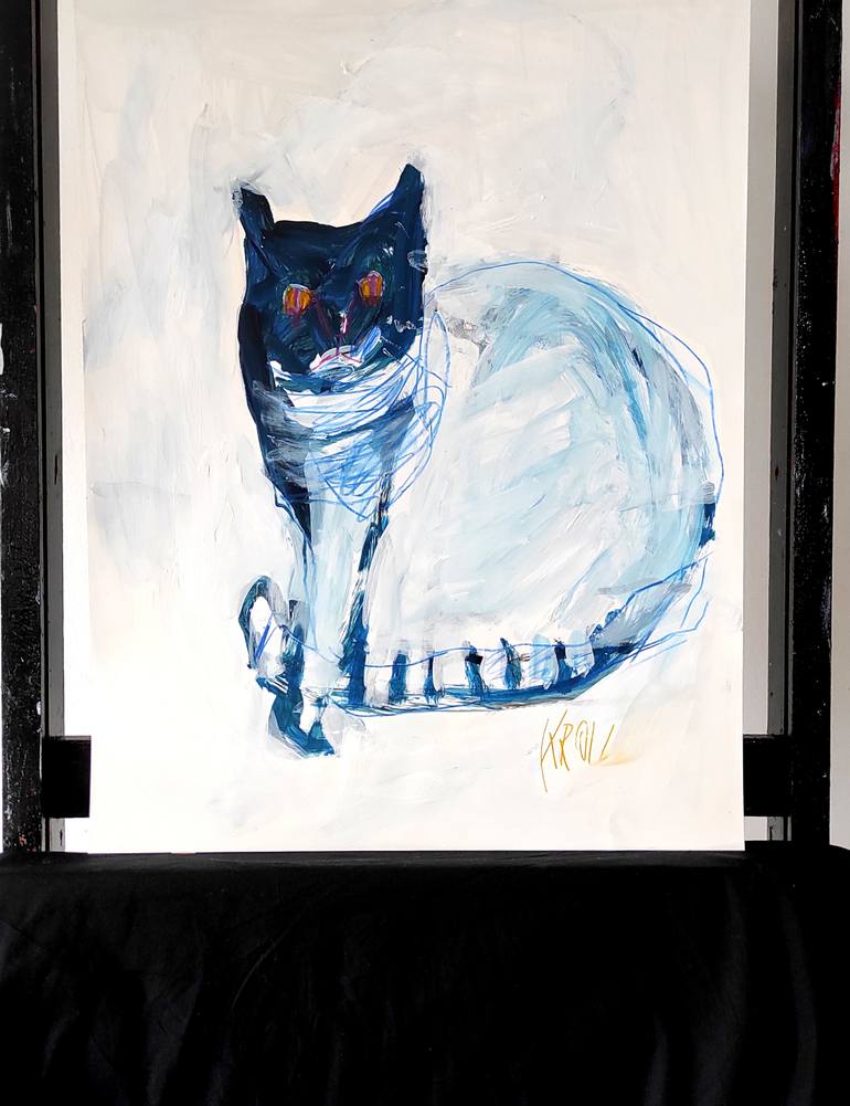 Original Expressionism Cats Drawing by Barbara Kroll