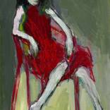 Seated woman in a red armchair by Barbara Kroll