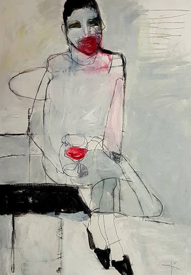 Woman with red wine thumb