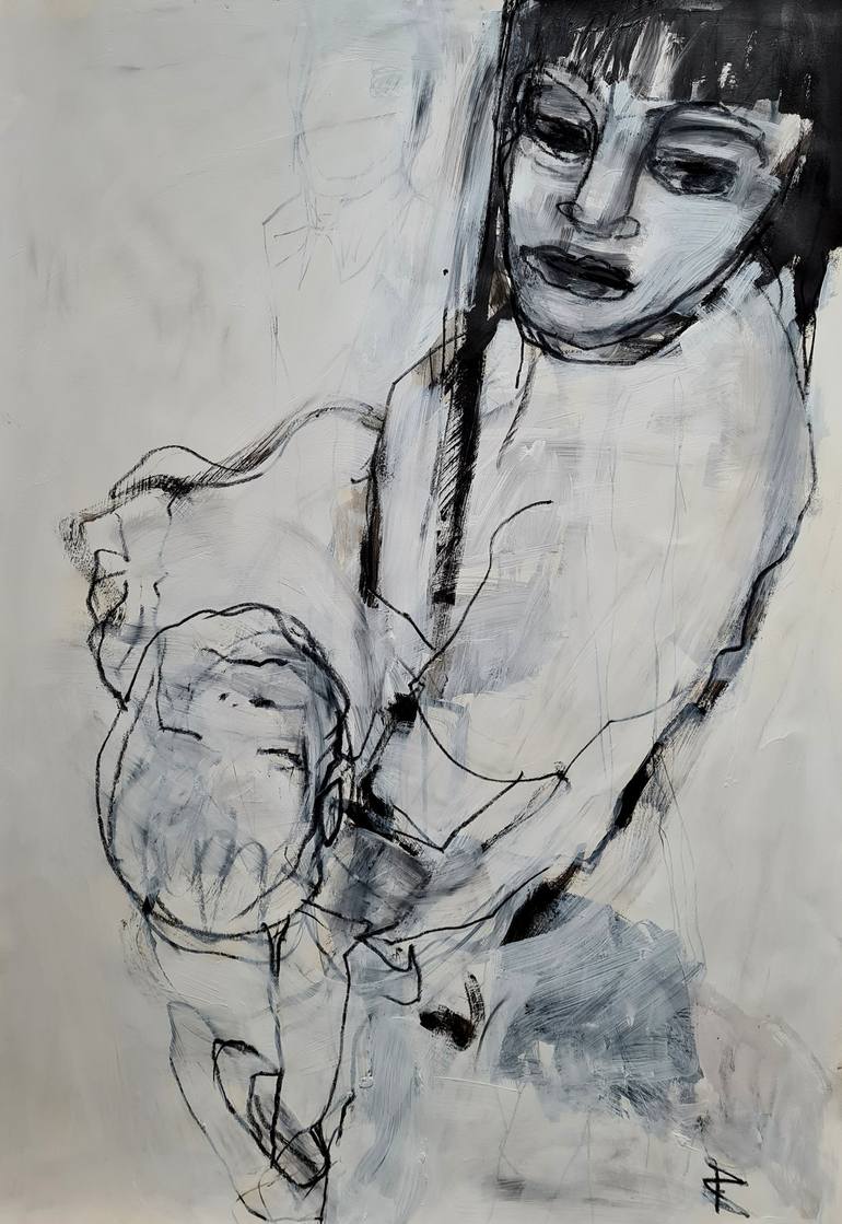 Girl with child Drawing by Barbara Kroll | Saatchi Art