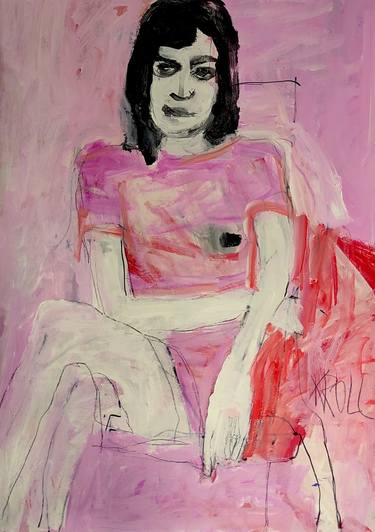 sitting woman in pink thumb