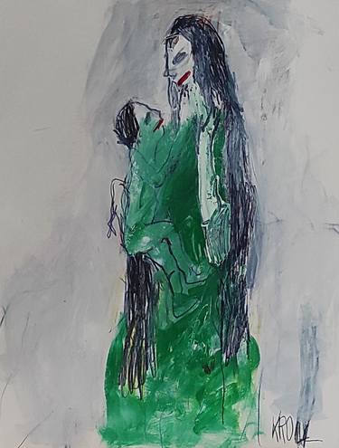 Original Expressionism People Drawings by Barbara Kroll