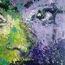 Charming mysterious stranger in the light of night lights.  Her gaze shines like the glare of a star from deep darkness. 
Acrylic painting, the structural technique of painting. Size:30x30(cm)
